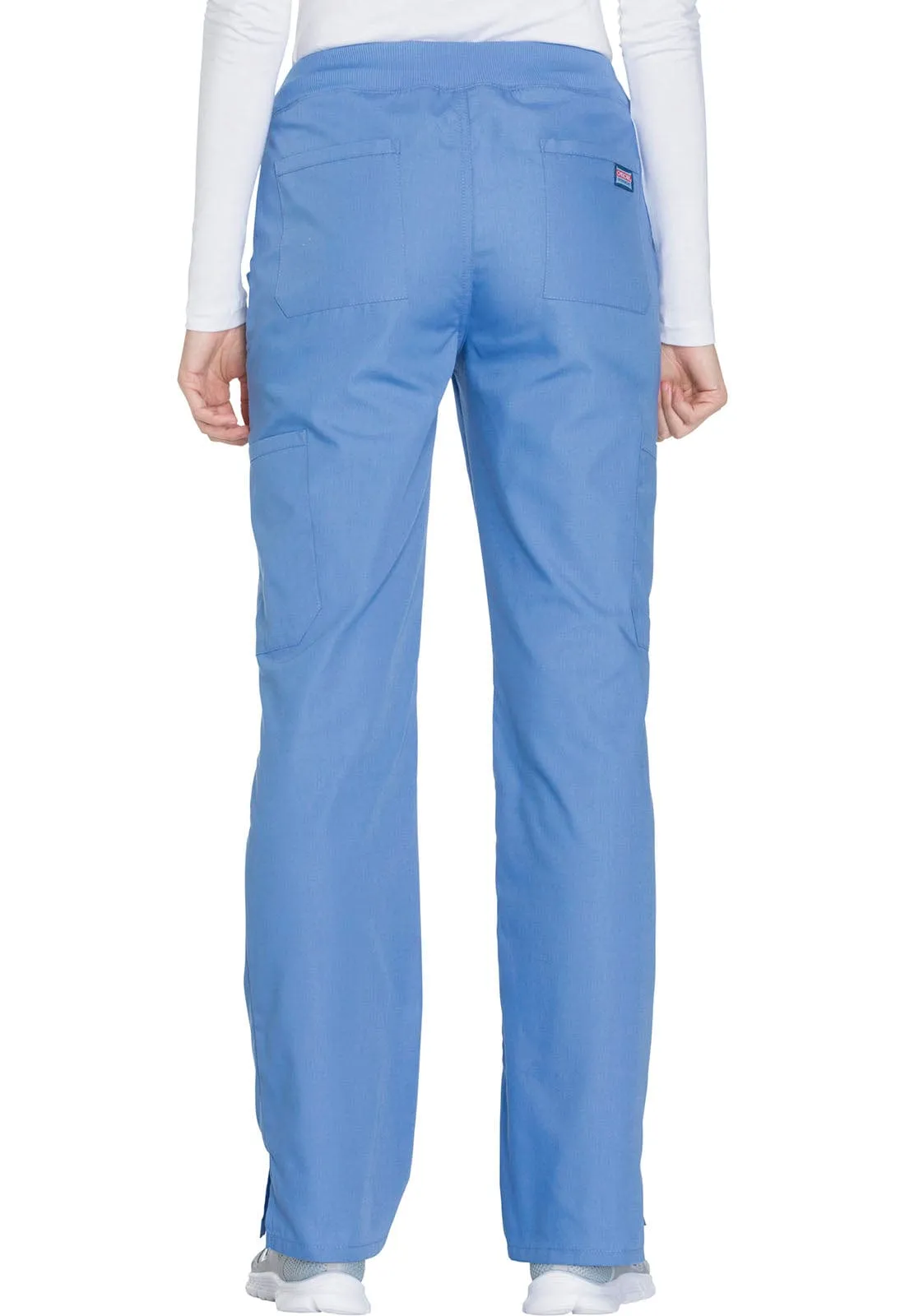 Cherokee Workwear WW210 Scrubs Pants Womens Mid Rise Straight Leg Pull-on Cargo Ciel Blue