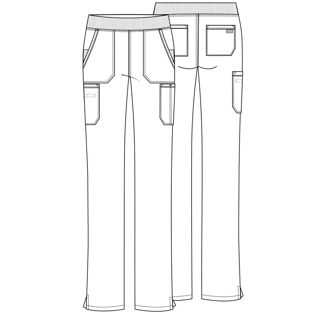 Cherokee Workwear WW210 Scrubs Pants Womens Mid Rise Straight Leg Pull-on Cargo Ciel Blue