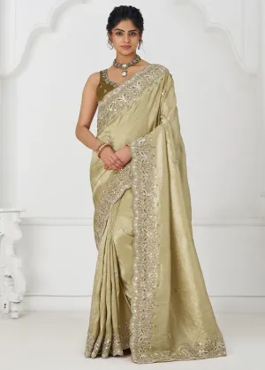 Chiku Spun Pure Silk Saree With Blouse Piece