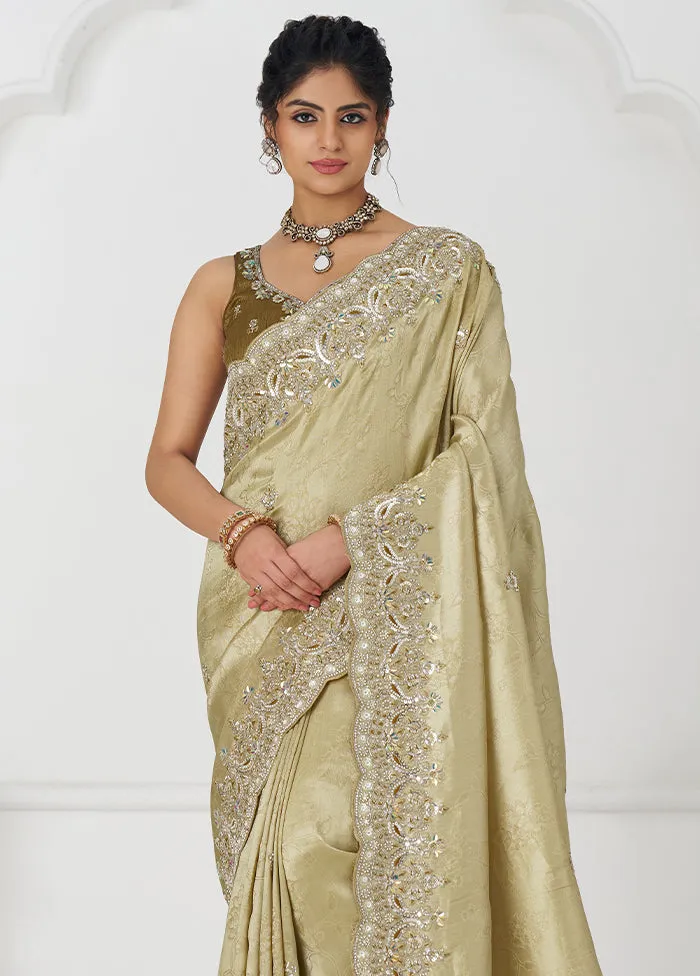 Chiku Spun Pure Silk Saree With Blouse Piece