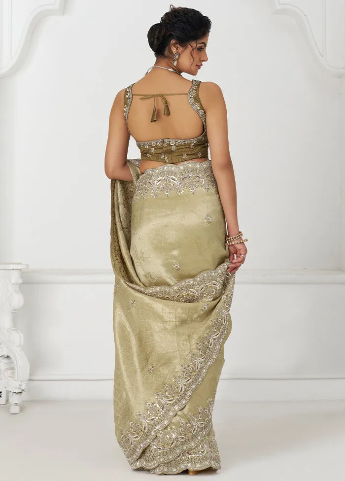 Chiku Spun Pure Silk Saree With Blouse Piece