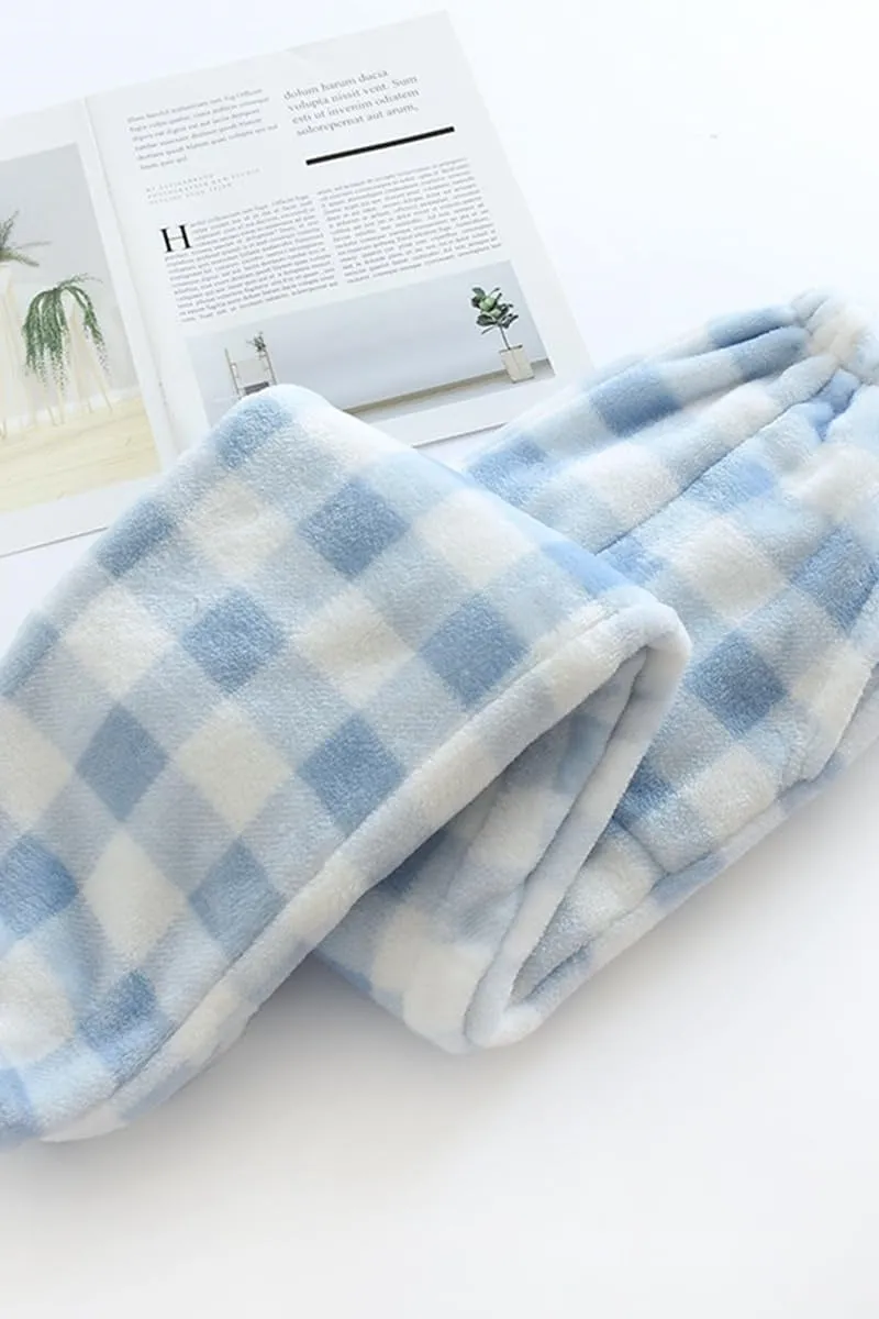 Chouyatou Womens Plaid Fluffy Pajama Pants Fuzzy Fleece Cozy Lounge Pants with Pockets Winter Warm Pj Bottoms