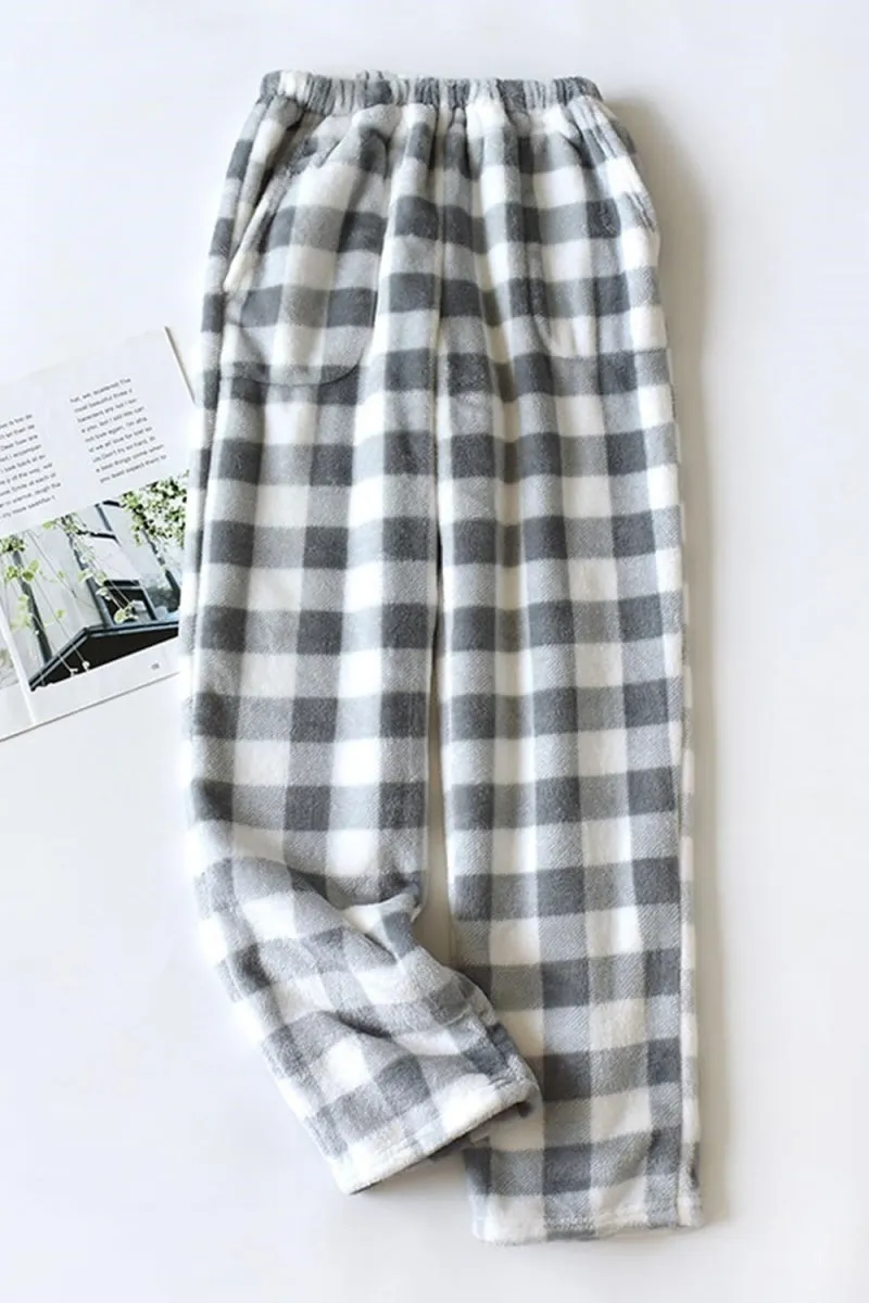 Chouyatou Womens Plaid Fluffy Pajama Pants Fuzzy Fleece Cozy Lounge Pants with Pockets Winter Warm Pj Bottoms