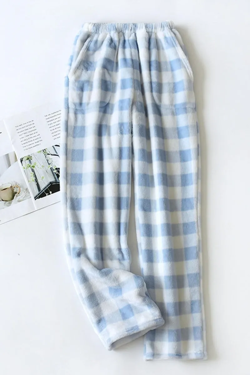 Chouyatou Womens Plaid Fluffy Pajama Pants Fuzzy Fleece Cozy Lounge Pants with Pockets Winter Warm Pj Bottoms
