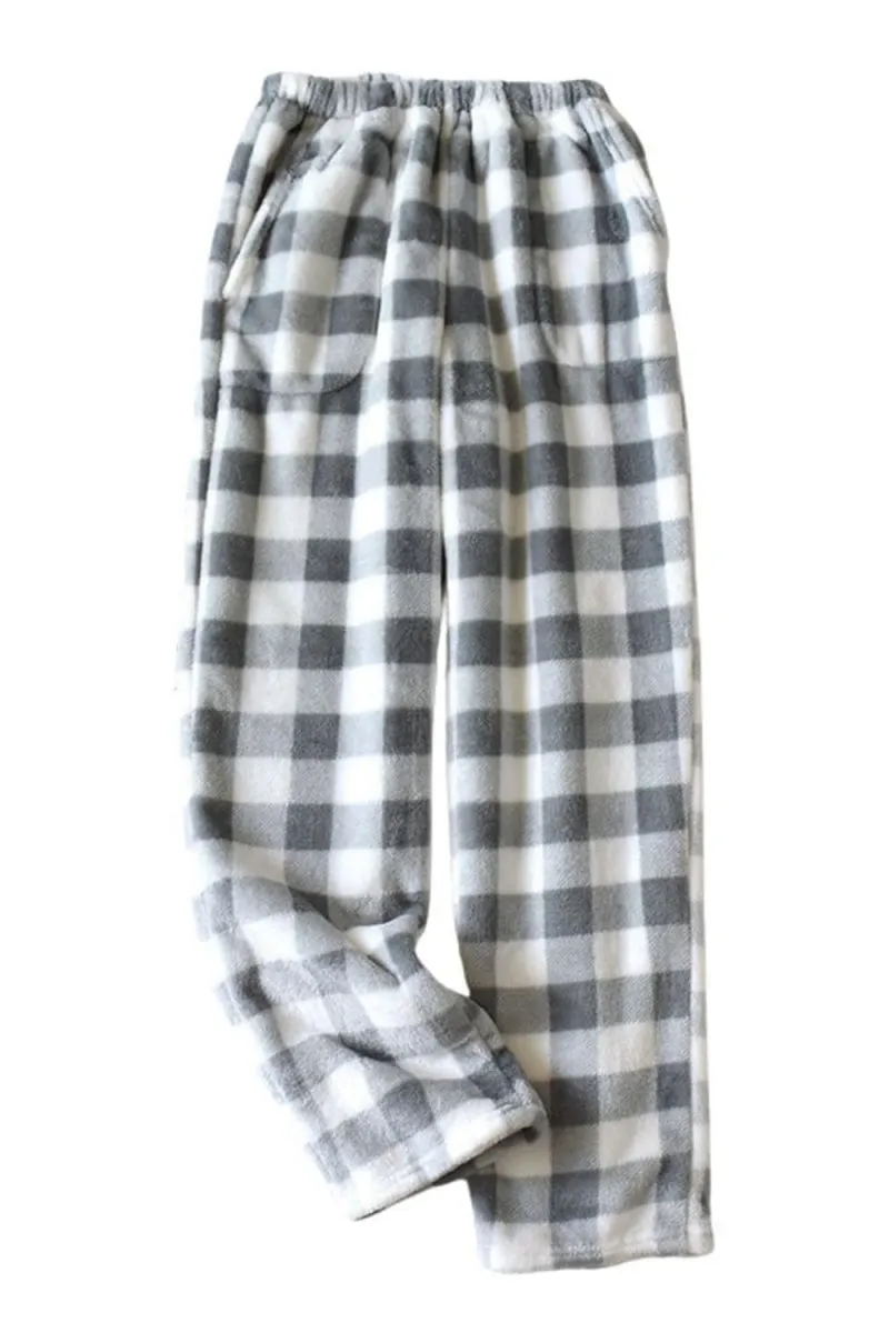 Chouyatou Womens Plaid Fluffy Pajama Pants Fuzzy Fleece Cozy Lounge Pants with Pockets Winter Warm Pj Bottoms