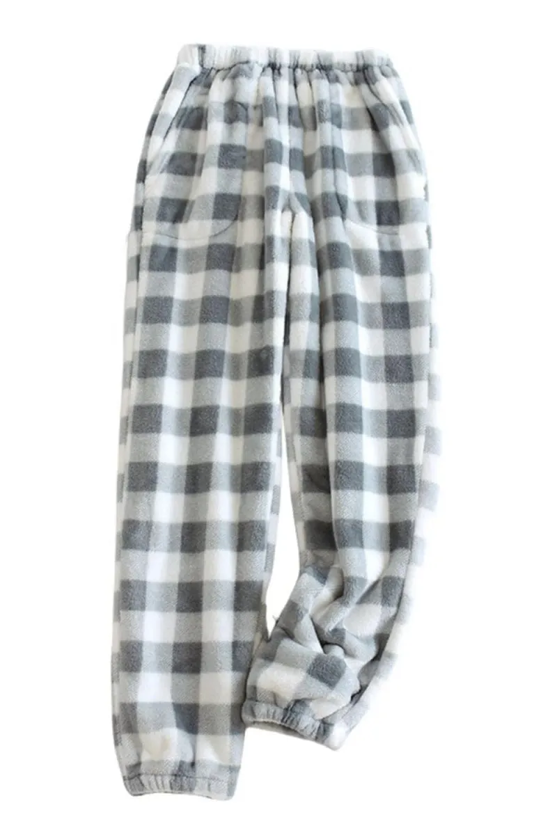 Chouyatou Womens Plaid Fluffy Pajama Pants Fuzzy Fleece Cozy Lounge Pants with Pockets Winter Warm Pj Bottoms