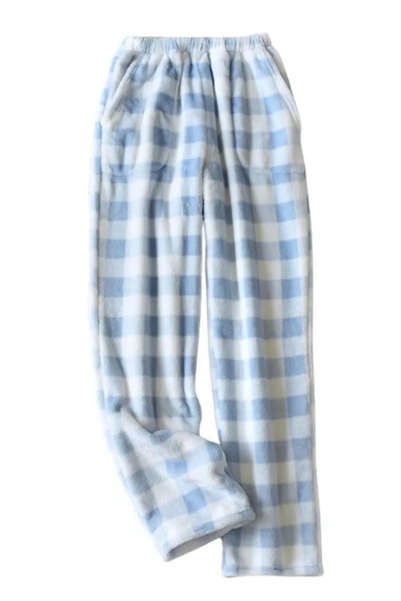 Chouyatou Womens Plaid Fluffy Pajama Pants Fuzzy Fleece Cozy Lounge Pants with Pockets Winter Warm Pj Bottoms