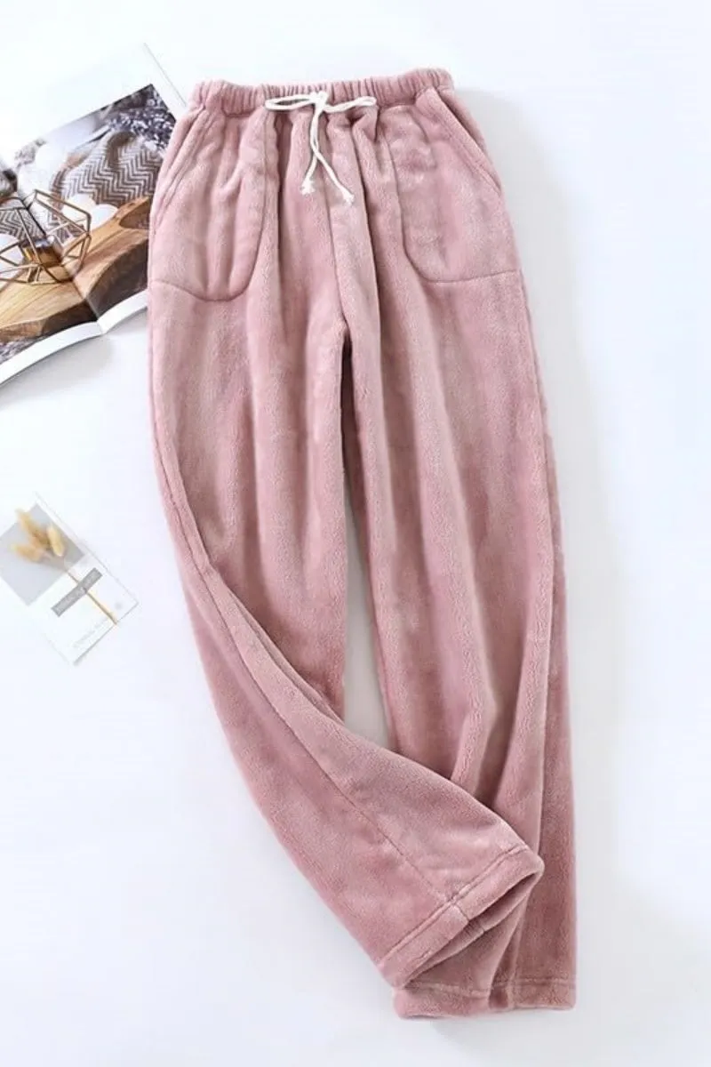 Chouyatou Womens Plaid Fluffy Pajama Pants Fuzzy Fleece Cozy Lounge Pants with Pockets Winter Warm Pj Bottoms