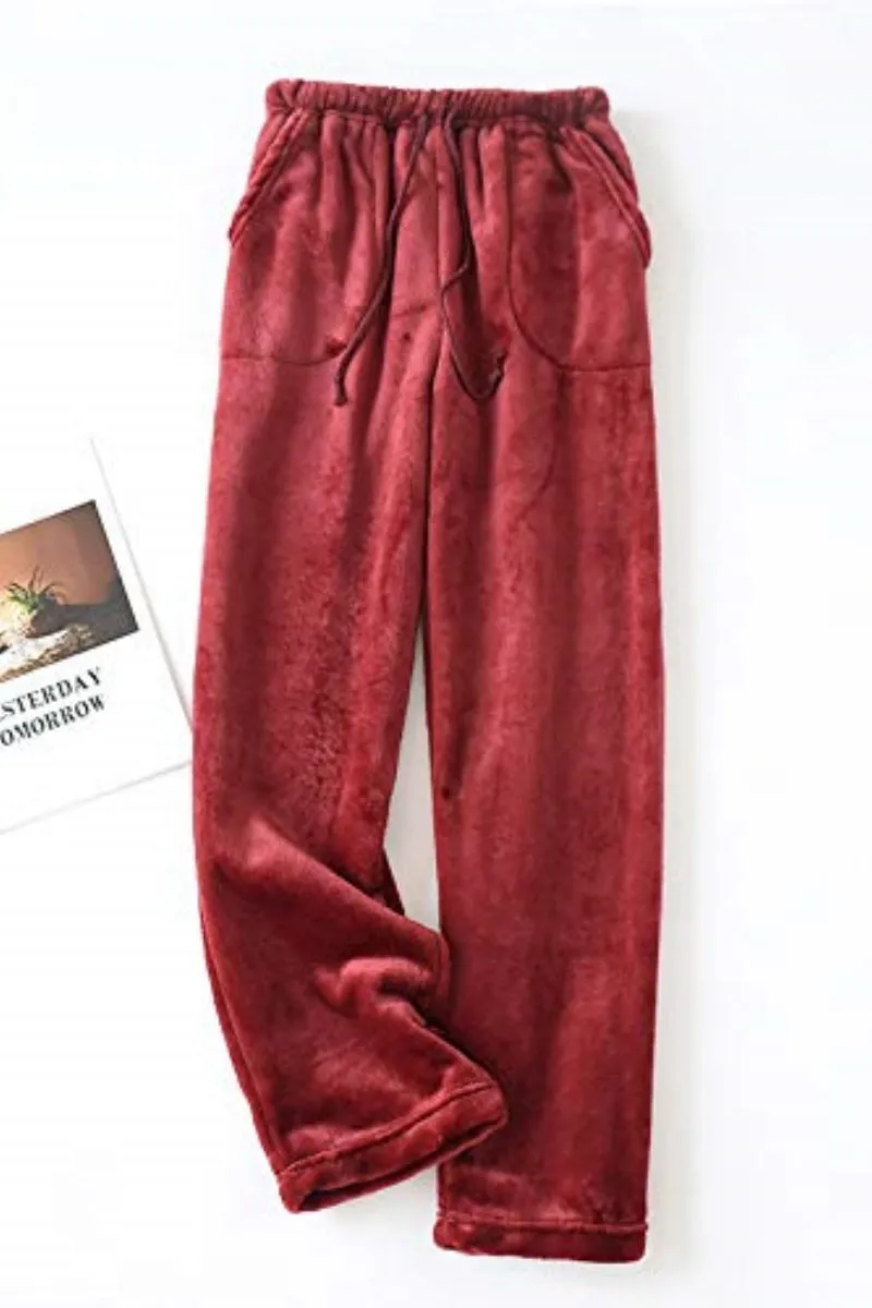 Chouyatou Womens Plaid Fluffy Pajama Pants Fuzzy Fleece Cozy Lounge Pants with Pockets Winter Warm Pj Bottoms
