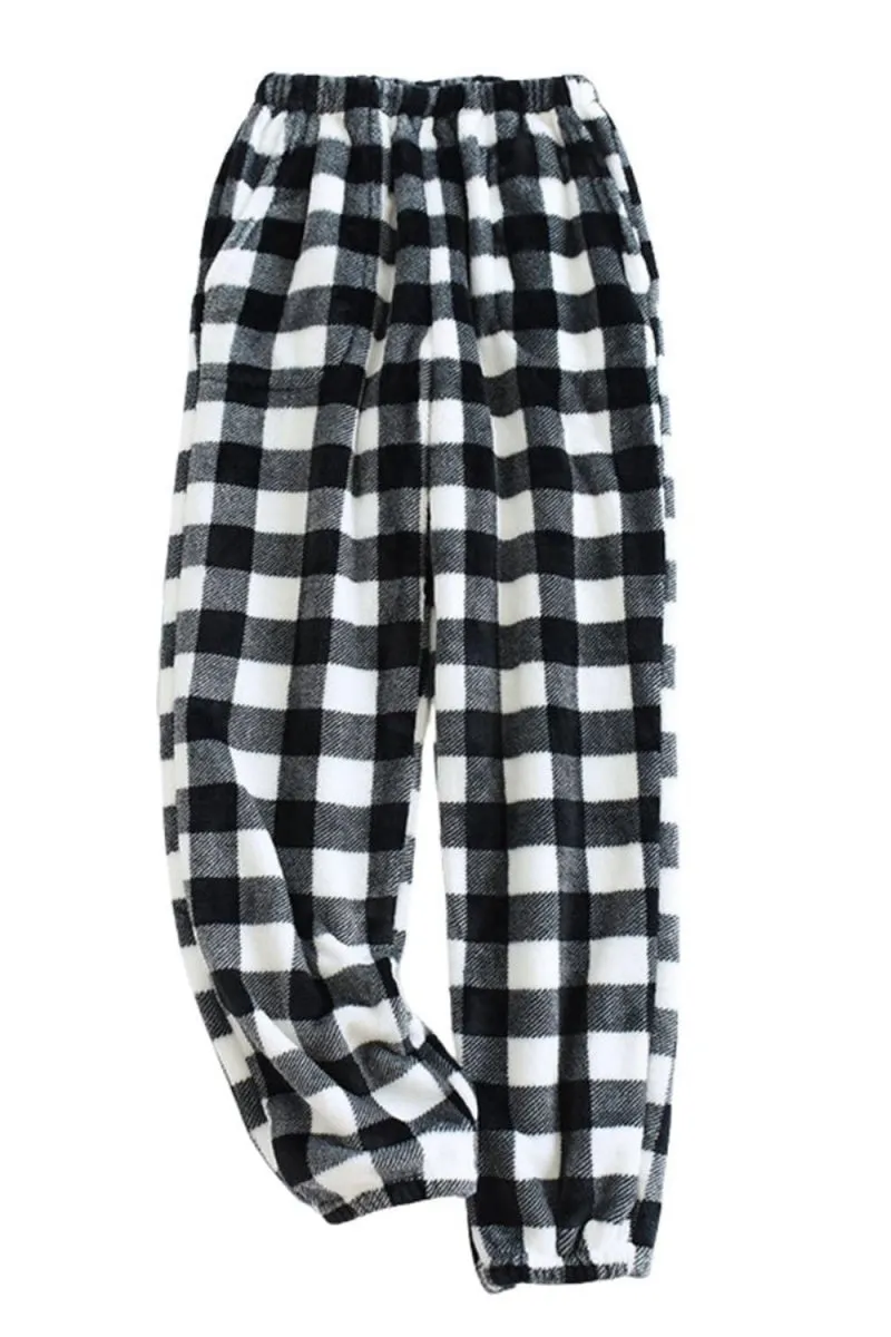 Chouyatou Womens Plaid Fluffy Pajama Pants Fuzzy Fleece Cozy Lounge Pants with Pockets Winter Warm Pj Bottoms