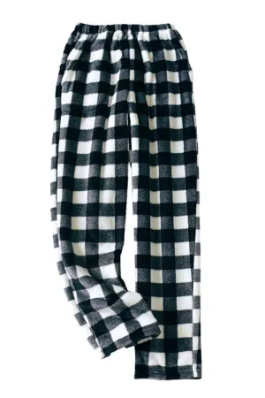 Chouyatou Womens Plaid Fluffy Pajama Pants Fuzzy Fleece Cozy Lounge Pants with Pockets Winter Warm Pj Bottoms