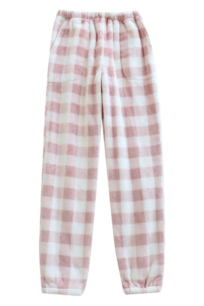 Chouyatou Womens Plaid Fluffy Pajama Pants Fuzzy Fleece Cozy Lounge Pants with Pockets Winter Warm Pj Bottoms