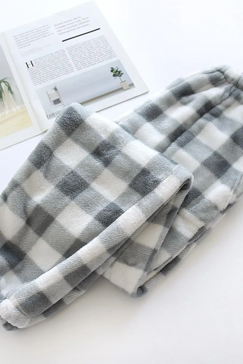 Chouyatou Womens Plaid Fluffy Pajama Pants Fuzzy Fleece Cozy Lounge Pants with Pockets Winter Warm Pj Bottoms