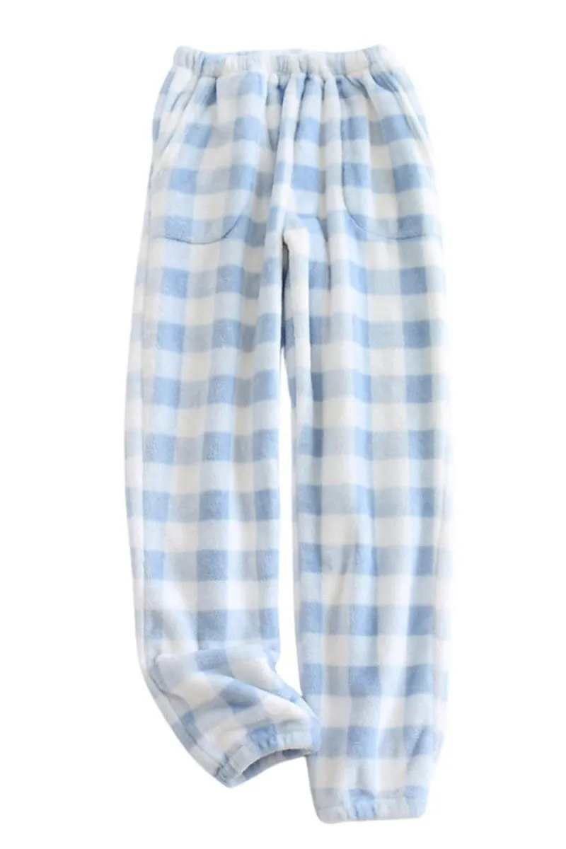 Chouyatou Womens Plaid Fluffy Pajama Pants Fuzzy Fleece Cozy Lounge Pants with Pockets Winter Warm Pj Bottoms
