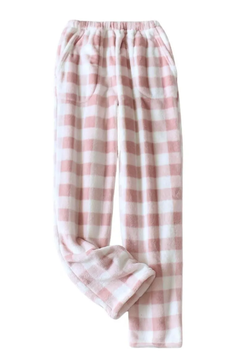Chouyatou Womens Plaid Fluffy Pajama Pants Fuzzy Fleece Cozy Lounge Pants with Pockets Winter Warm Pj Bottoms