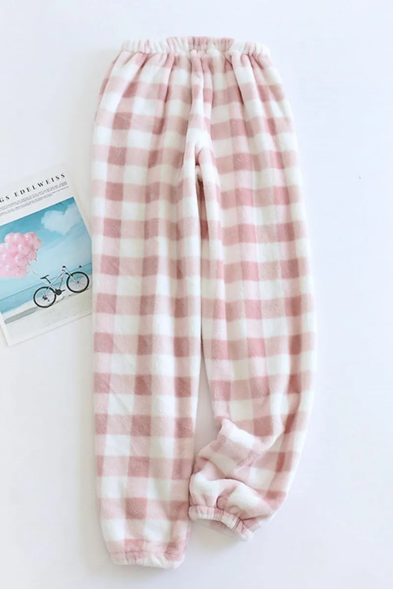 Chouyatou Womens Plaid Fluffy Pajama Pants Fuzzy Fleece Cozy Lounge Pants with Pockets Winter Warm Pj Bottoms