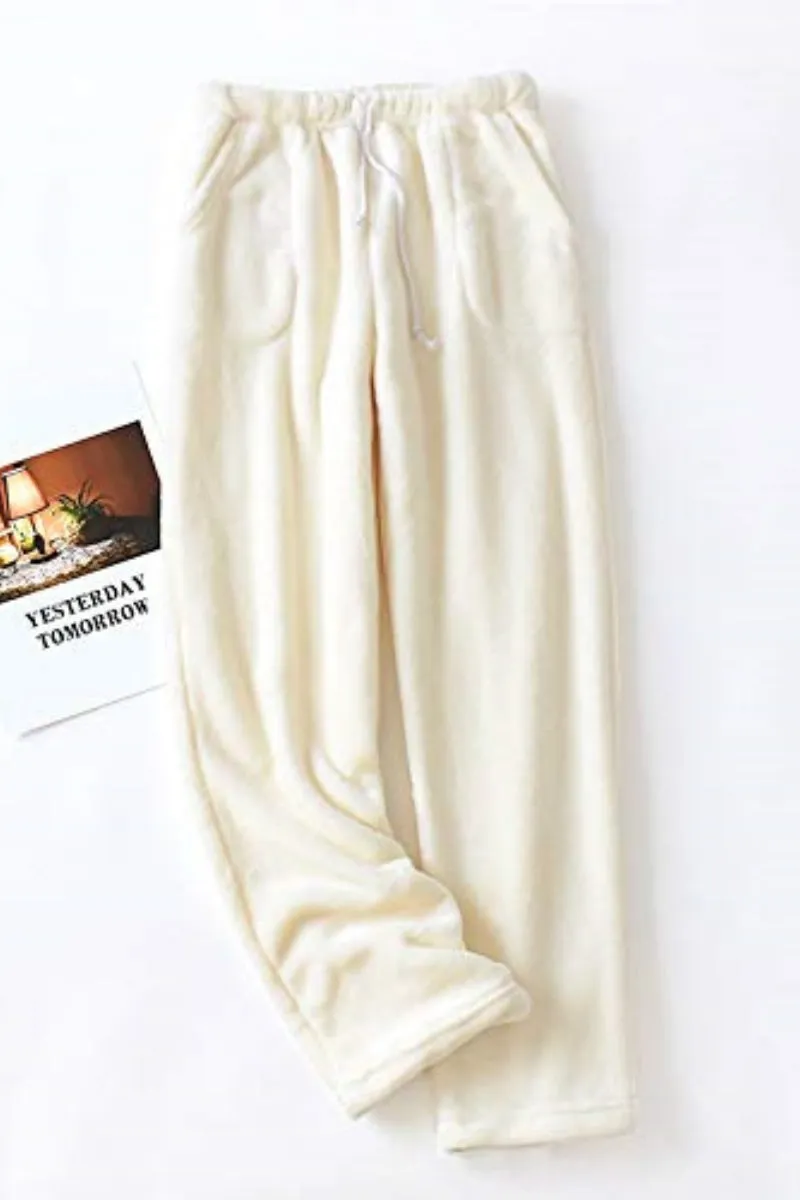 Chouyatou Womens Plaid Fluffy Pajama Pants Fuzzy Fleece Cozy Lounge Pants with Pockets Winter Warm Pj Bottoms
