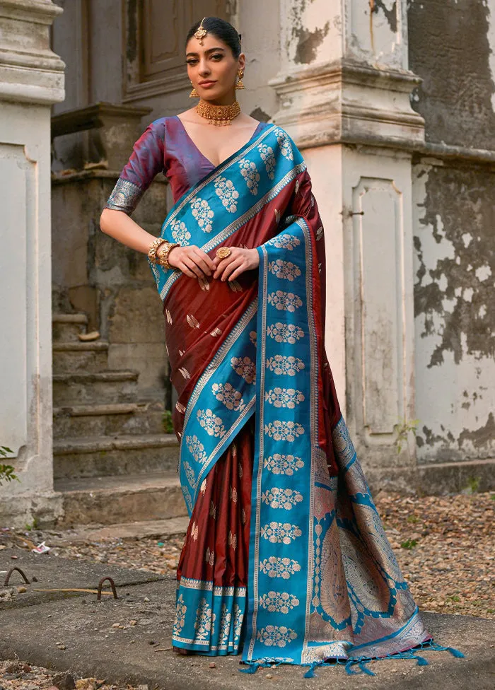 Coffee Spun Silk Saree With Blouse Piece