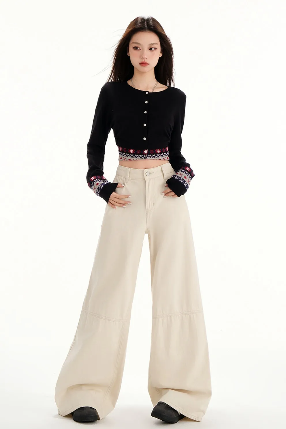 Comfortable Casual Loose Straight Jeans with Flap Pocket