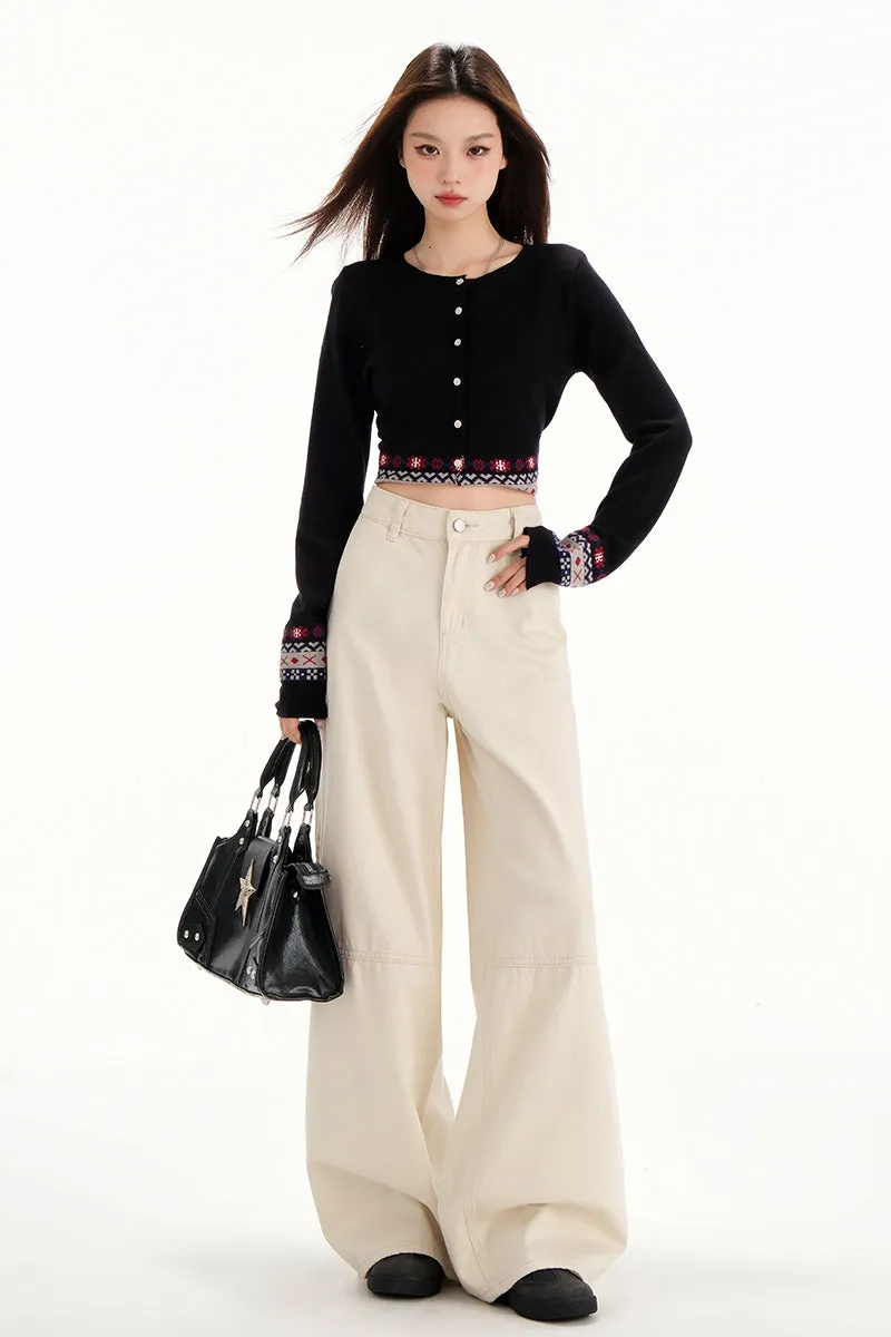Comfortable Casual Loose Straight Jeans with Flap Pocket
