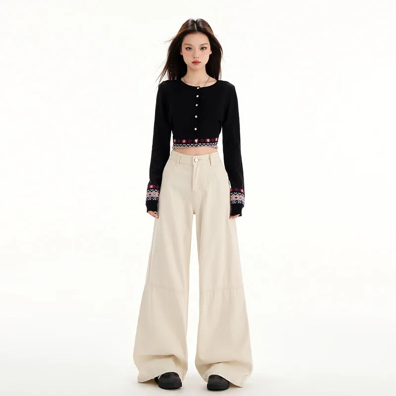 Comfortable Casual Loose Straight Jeans with Flap Pocket