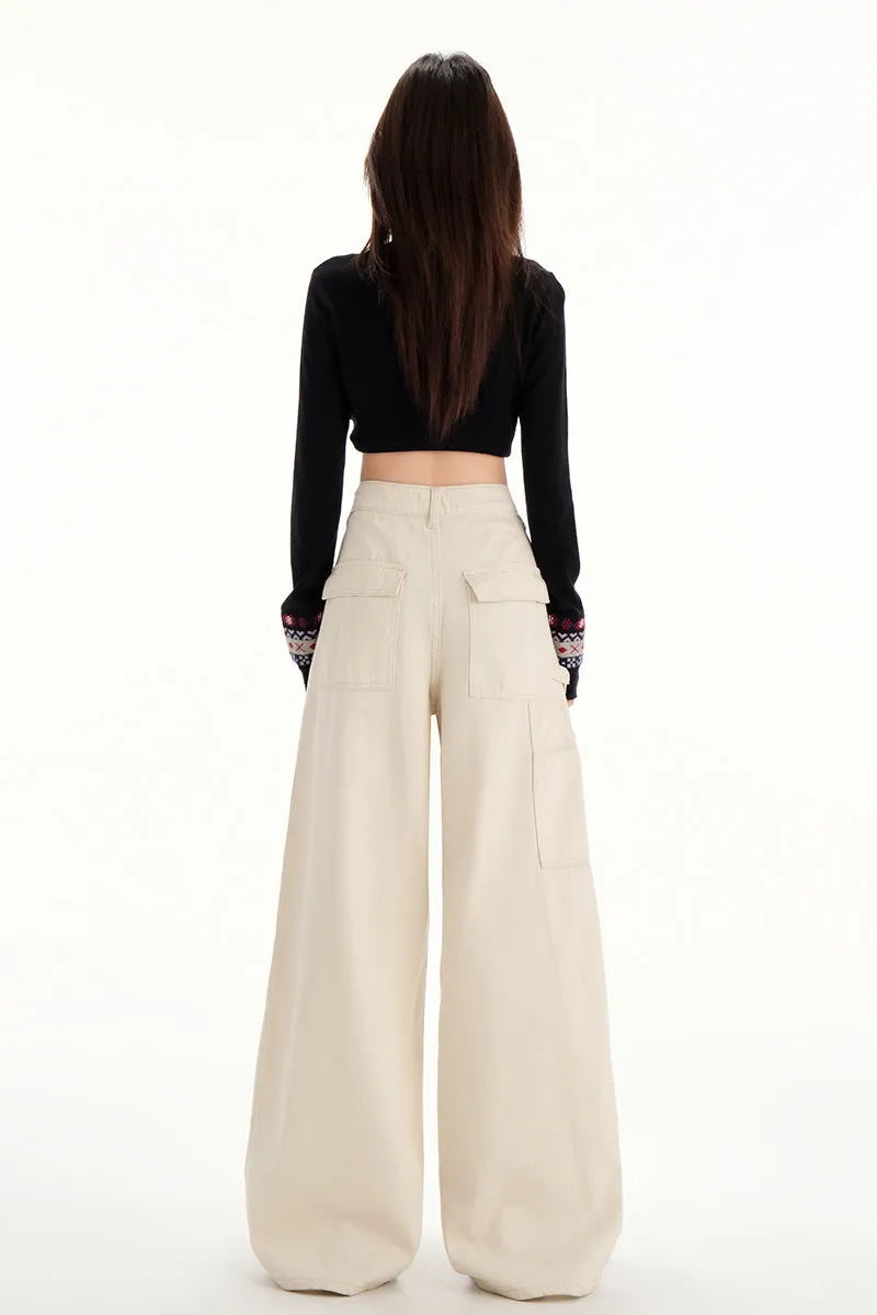 Comfortable Casual Loose Straight Jeans with Flap Pocket