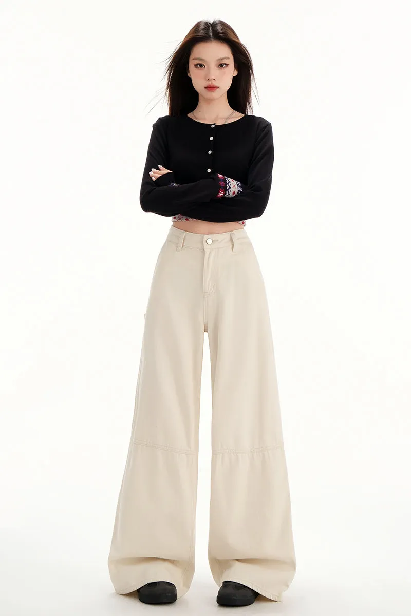 Comfortable Casual Loose Straight Jeans with Flap Pocket
