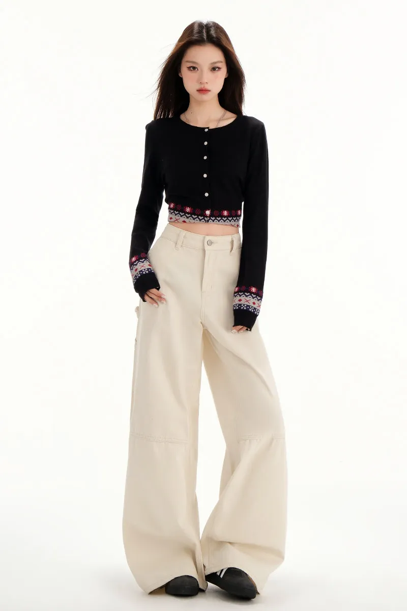 Comfortable Casual Loose Straight Jeans with Flap Pocket
