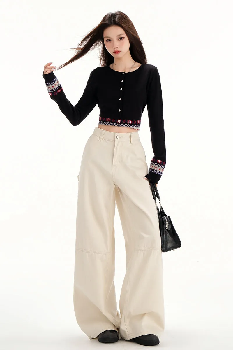 Comfortable Casual Loose Straight Jeans with Flap Pocket
