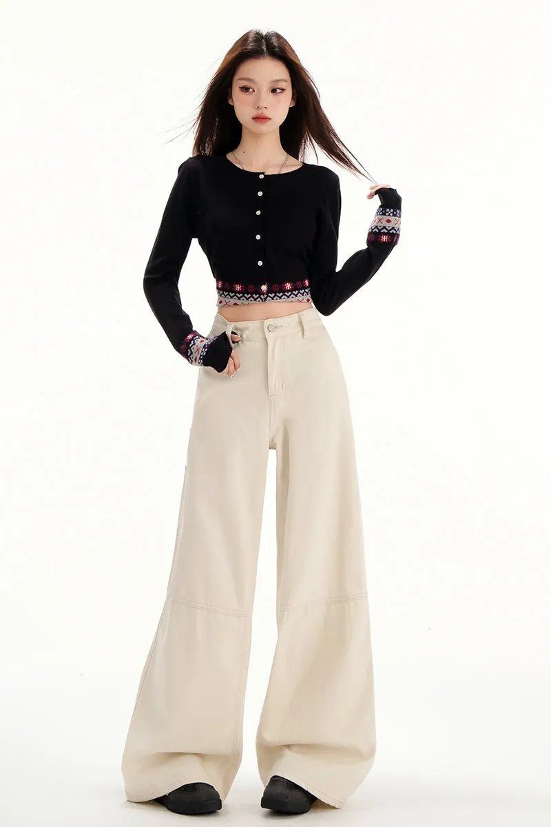 Comfortable Casual Loose Straight Jeans with Flap Pocket