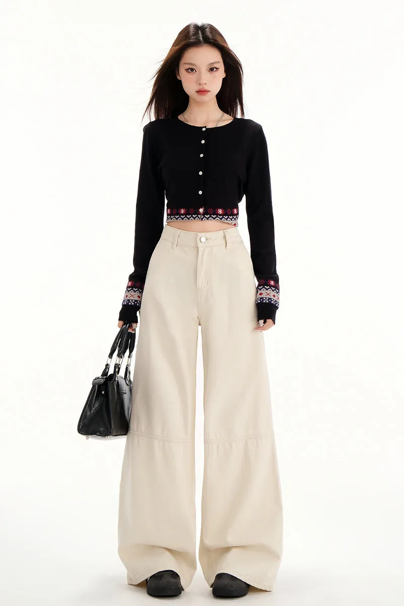 Comfortable Casual Loose Straight Jeans with Flap Pocket