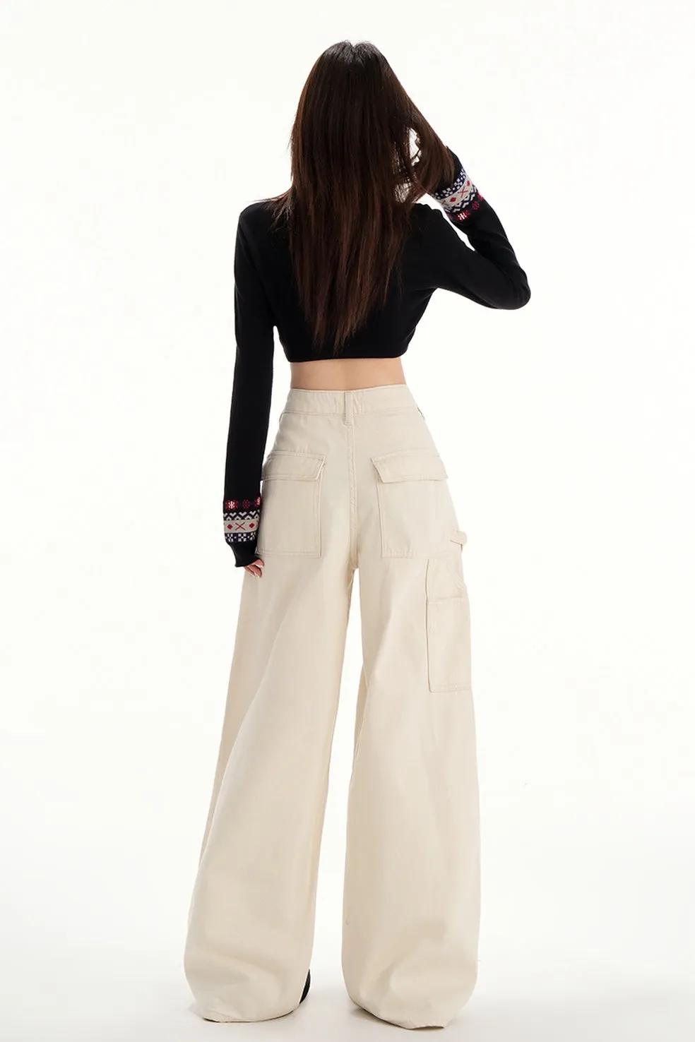Comfortable Casual Loose Straight Jeans with Flap Pocket