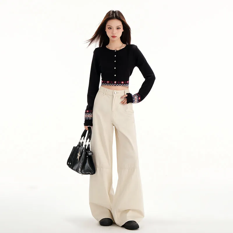 Comfortable Casual Loose Straight Jeans with Flap Pocket