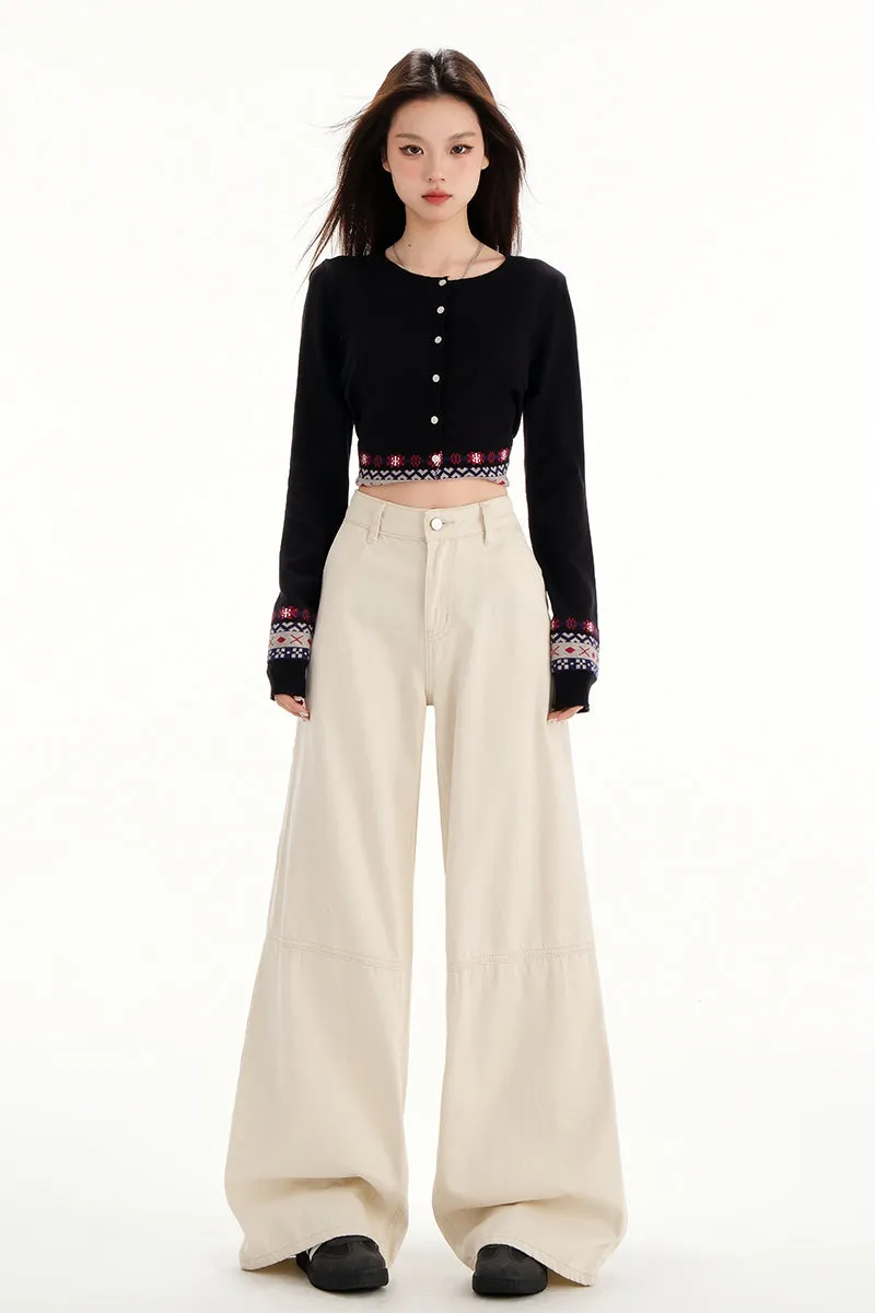 Comfortable Casual Loose Straight Jeans with Flap Pocket