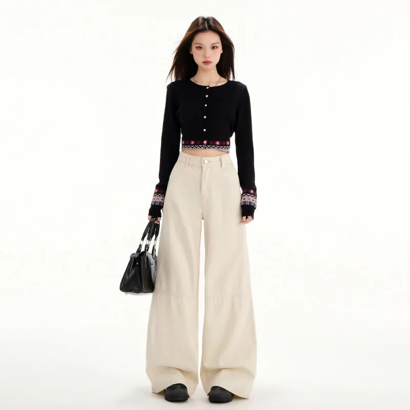 Comfortable Casual Loose Straight Jeans with Flap Pocket
