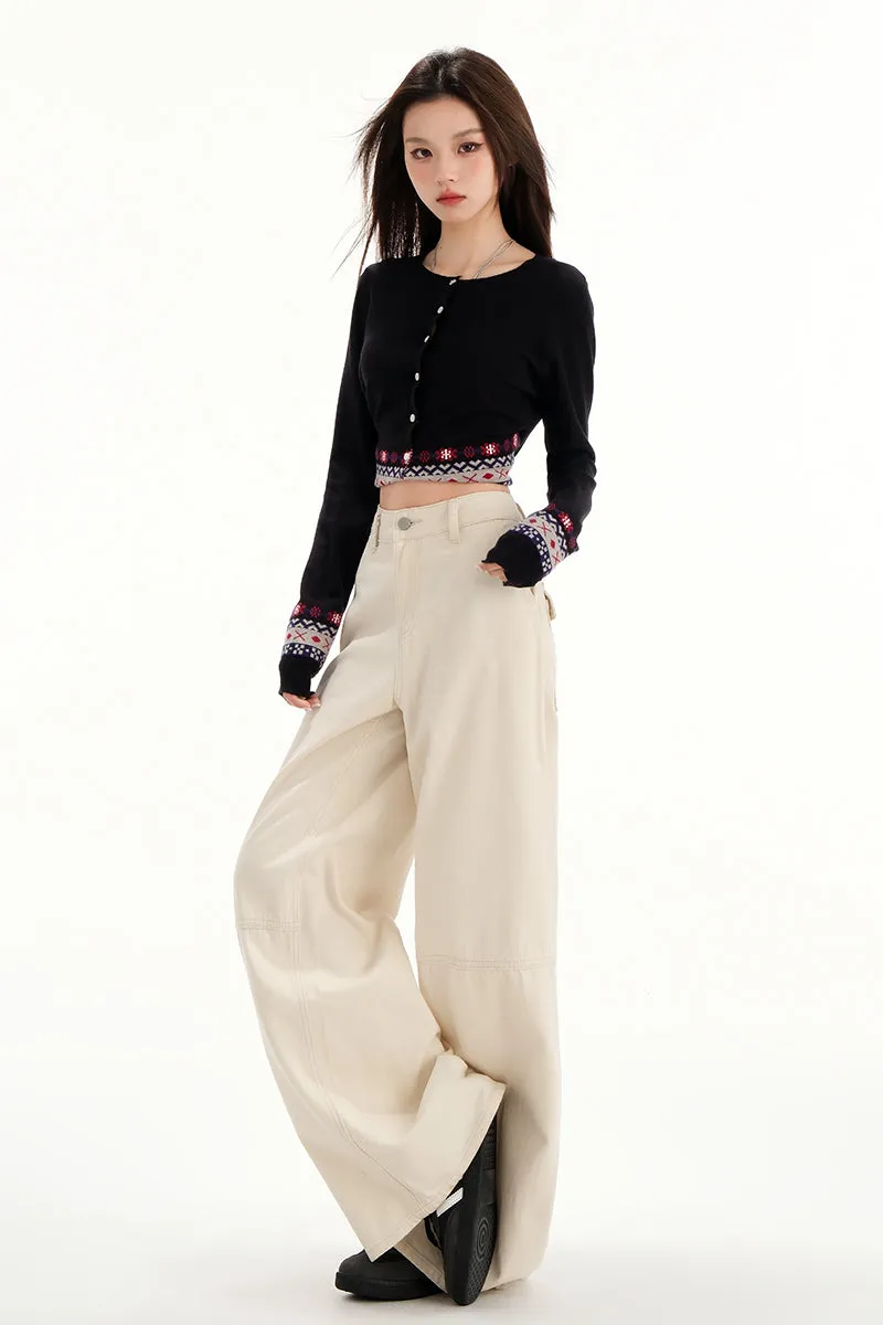 Comfortable Casual Loose Straight Jeans with Flap Pocket