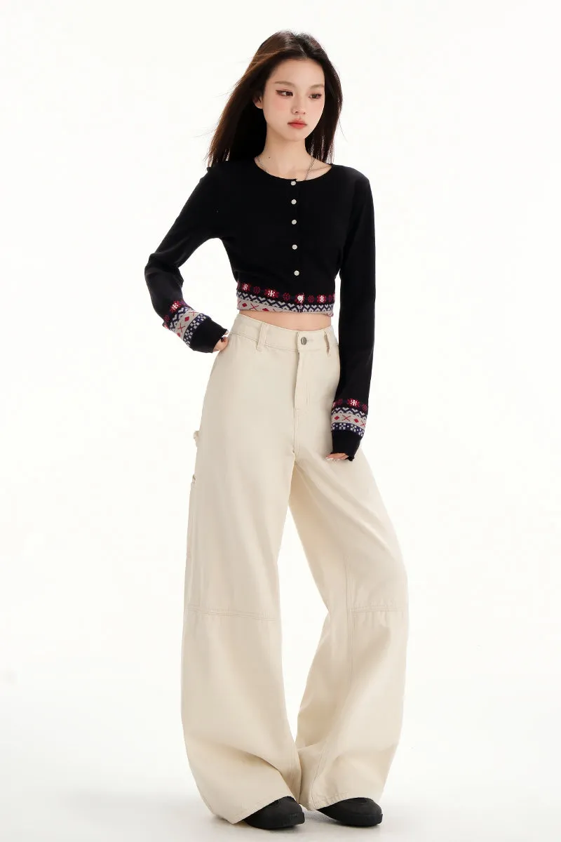 Comfortable Casual Loose Straight Jeans with Flap Pocket