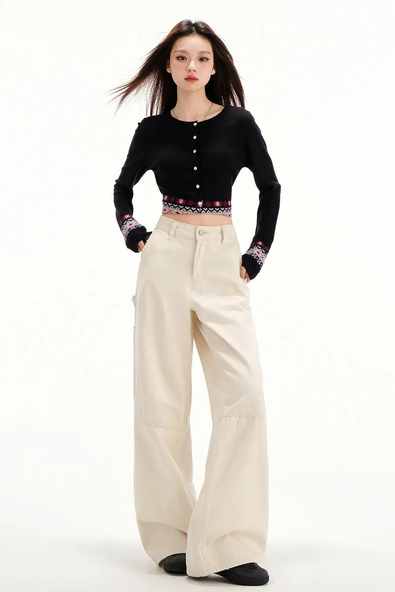 Comfortable Casual Loose Straight Jeans with Flap Pocket
