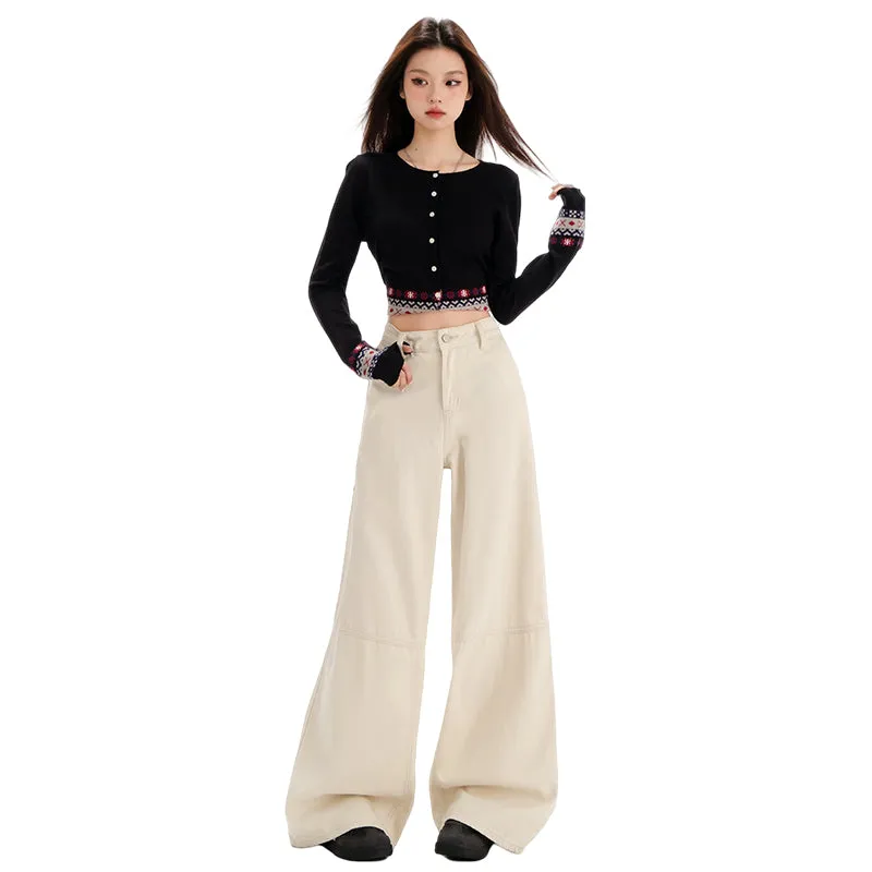 Comfortable Casual Loose Straight Jeans with Flap Pocket