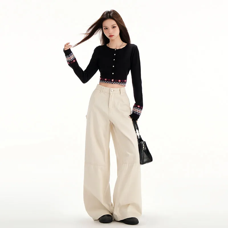 Comfortable Casual Loose Straight Jeans with Flap Pocket