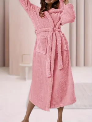 Cozy Plus Size Winter Nightgown - Soft Plush Flannel Bathrobe for Women with Hood, Belt, and Pockets - Ultra Comfortable Sleepwear for Cold Nights