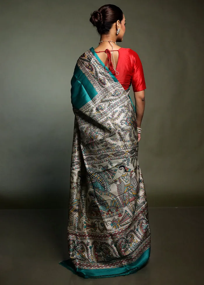 Cream Printed Pure Silk Saree Without Blouse Piece