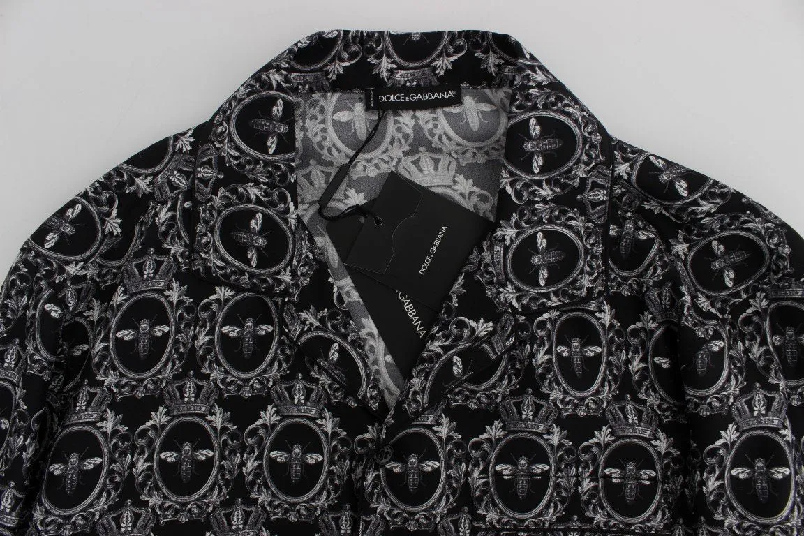 Crown Bee Print Silk Pajama Shirt