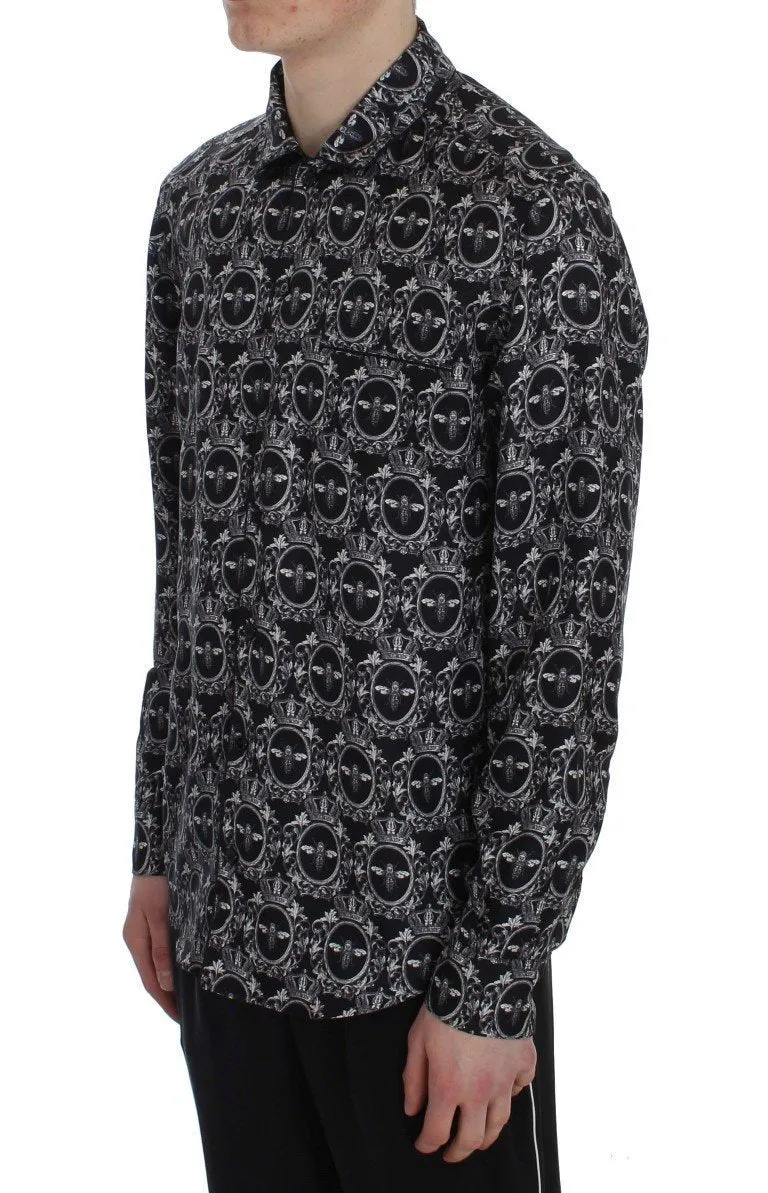 Crown Bee Print Silk Pajama Shirt