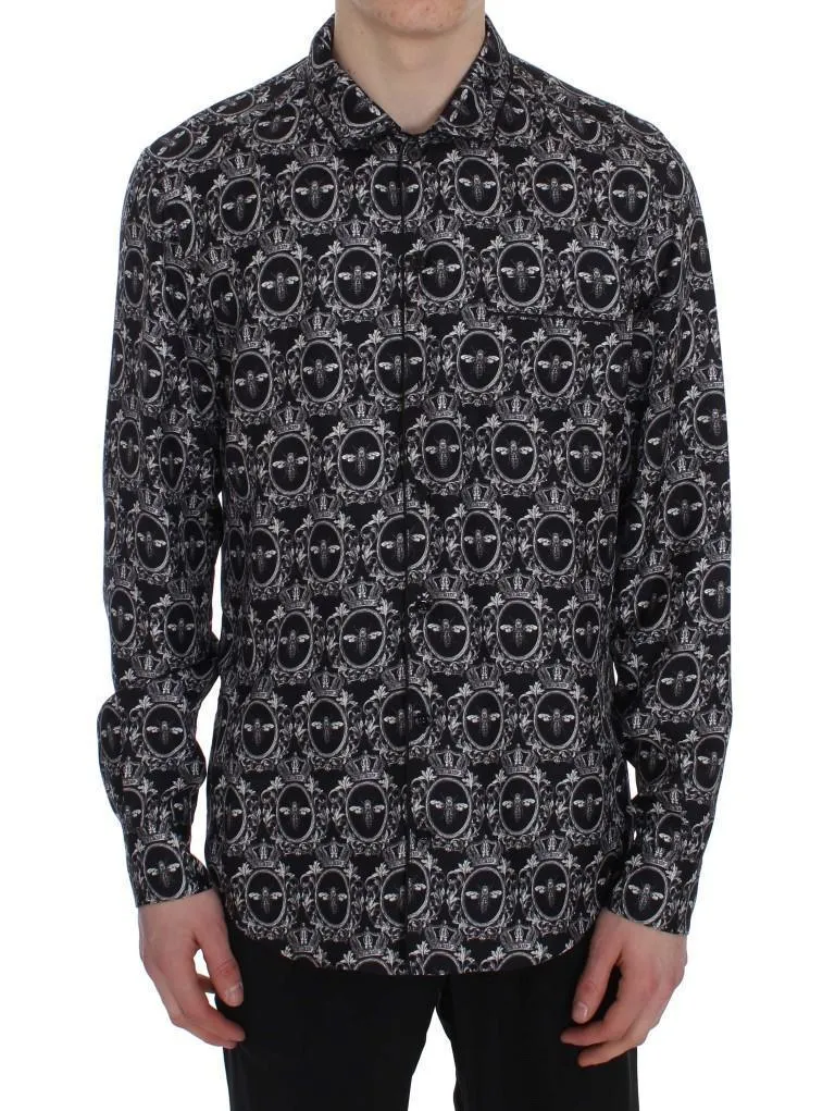 Crown Bee Print Silk Pajama Shirt