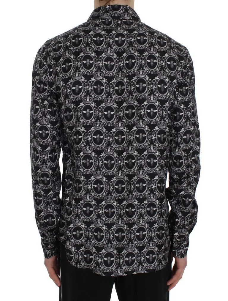 Crown Bee Print Silk Pajama Shirt