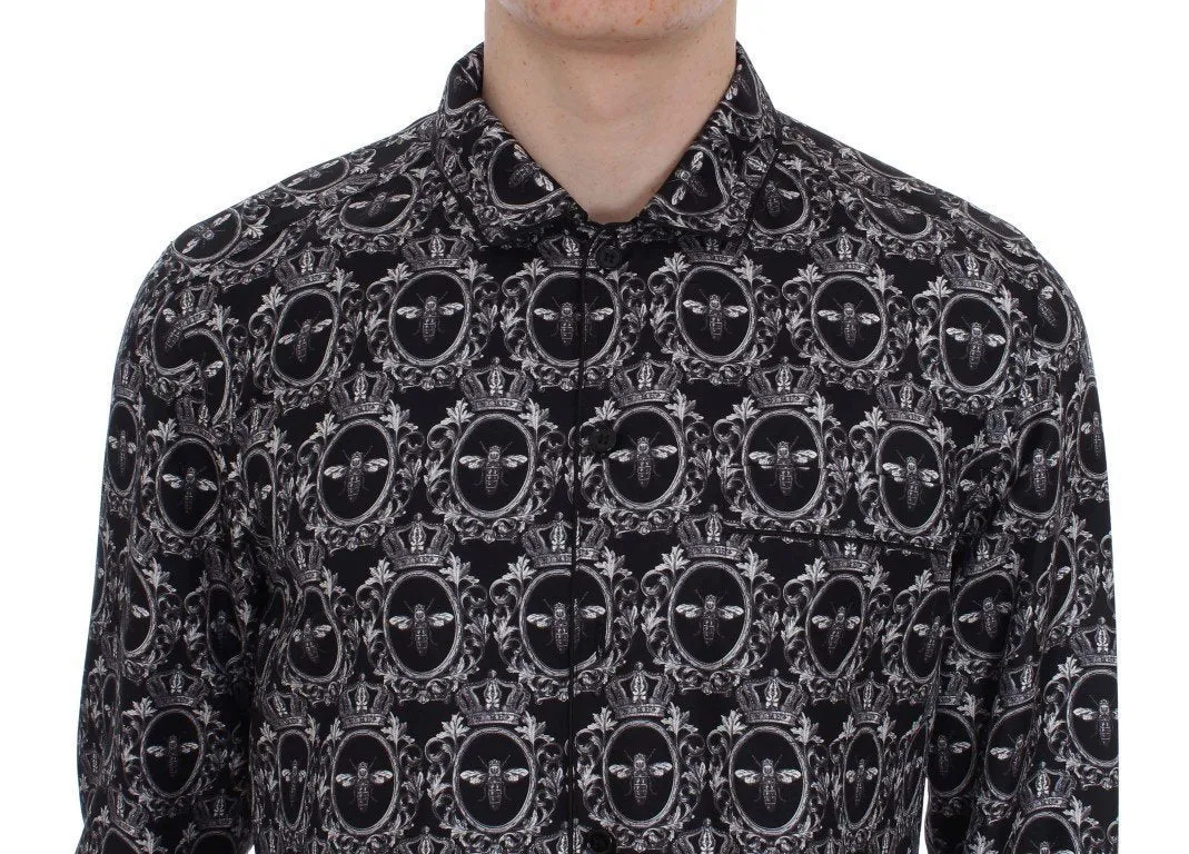 Crown Bee Print Silk Pajama Shirt