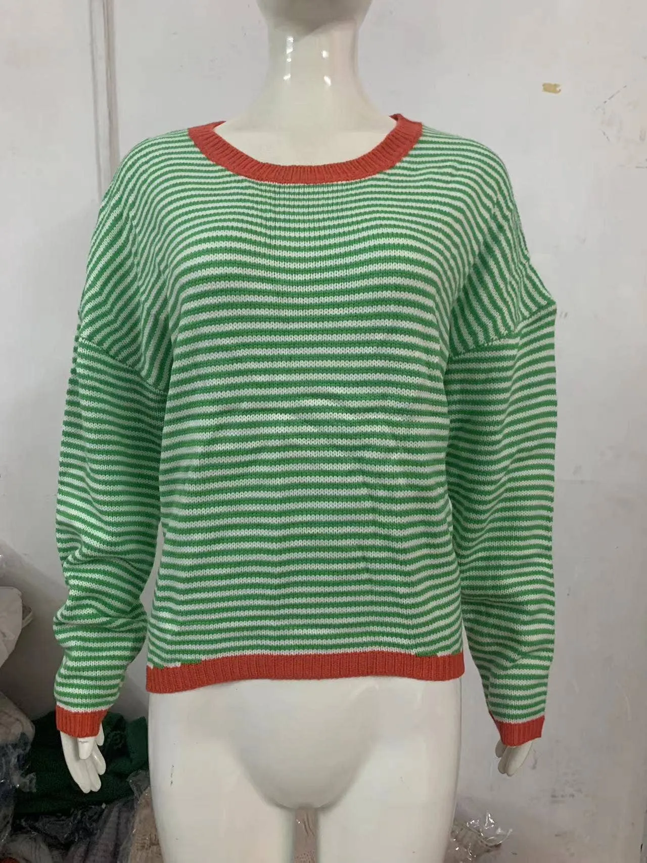 CWOSWL0811_ Long Sleeve Loose Neck Pullover Sweater: GREY / (XL) 1