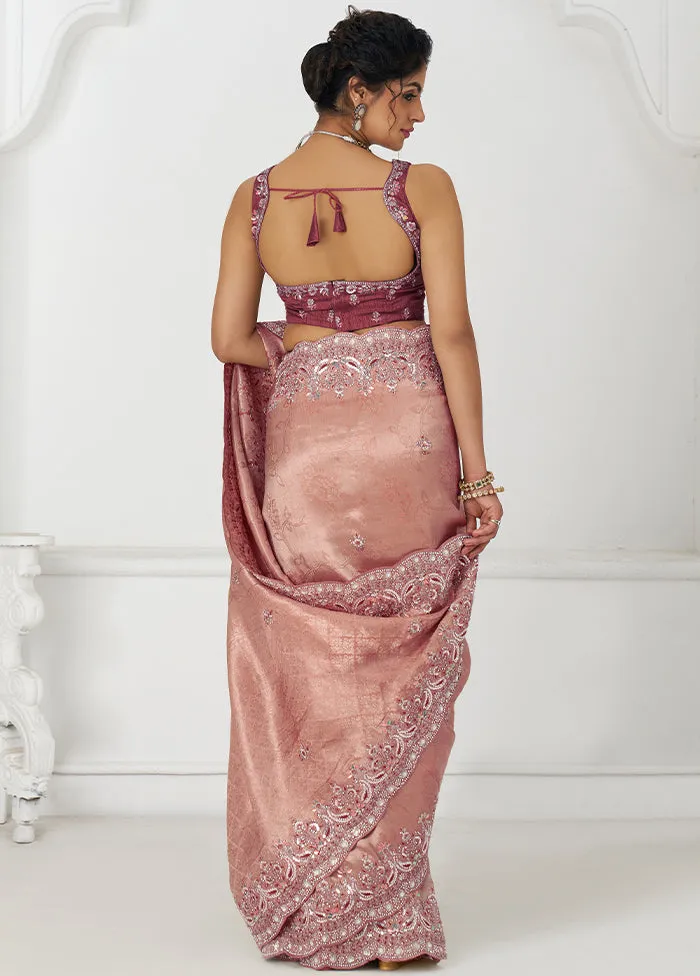 Dark Pink Spun Pure Silk Saree With Blouse Piece