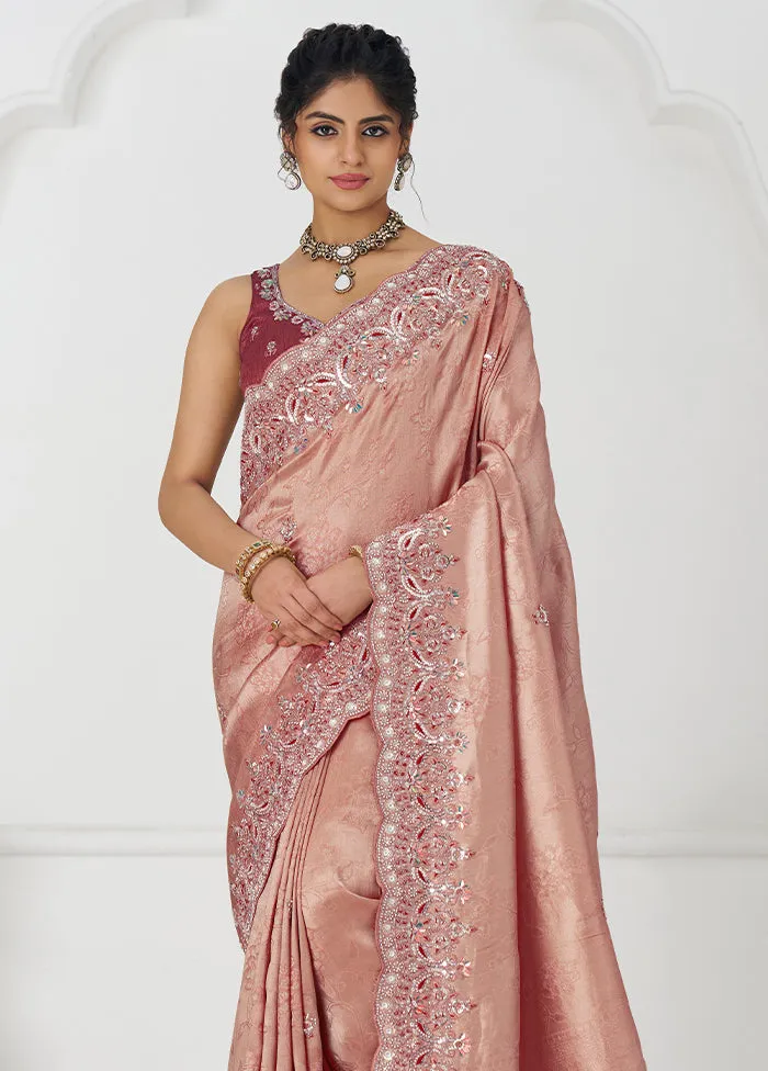 Dark Pink Spun Pure Silk Saree With Blouse Piece